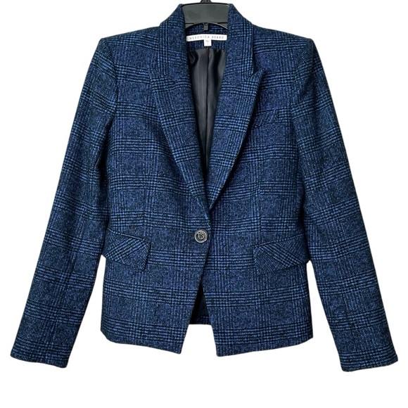 Veronica Beard Wool Blend Tweed Cutaway Dickey Jacket in Blue Black Plaid Size 2 - Picture 3 of 16